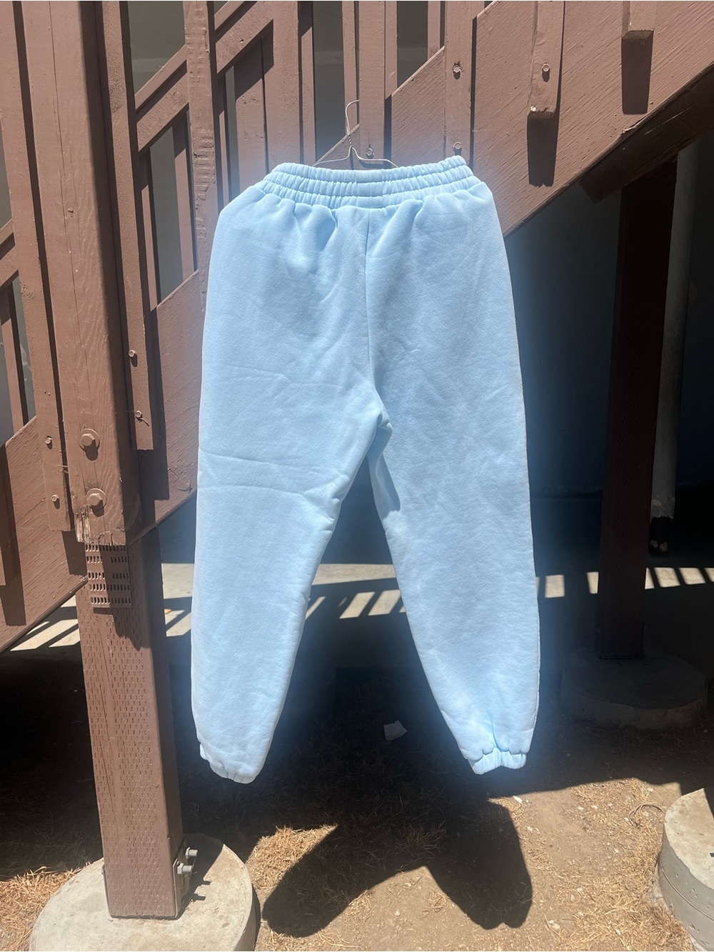 Women's Pastel Light Blue Fleece Joggers - Picture 4 of 7